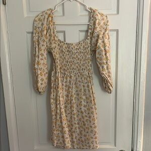 Urban Outfitters Floral Smocked Dress - Cream and Yellow